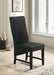 Pair of Barrand channel-back upholstered dining side chairs in black with wooden legs, perfect for modern dining rooms.
