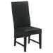 Set of two CoasterEveryday Barrand channel-back upholstered dining side chairs in black with modern design and padded seats.