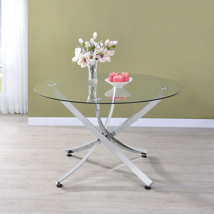 CoasterEveryday Beckham 46-inch round glass top dining table with chrome legs, modern furniture for dining room decor