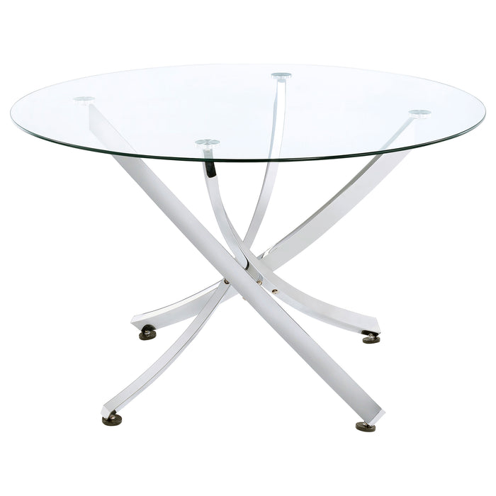 Beckham 46-inch round glass top dining table with chrome base, modern furniture piece from CoasterEveryday.