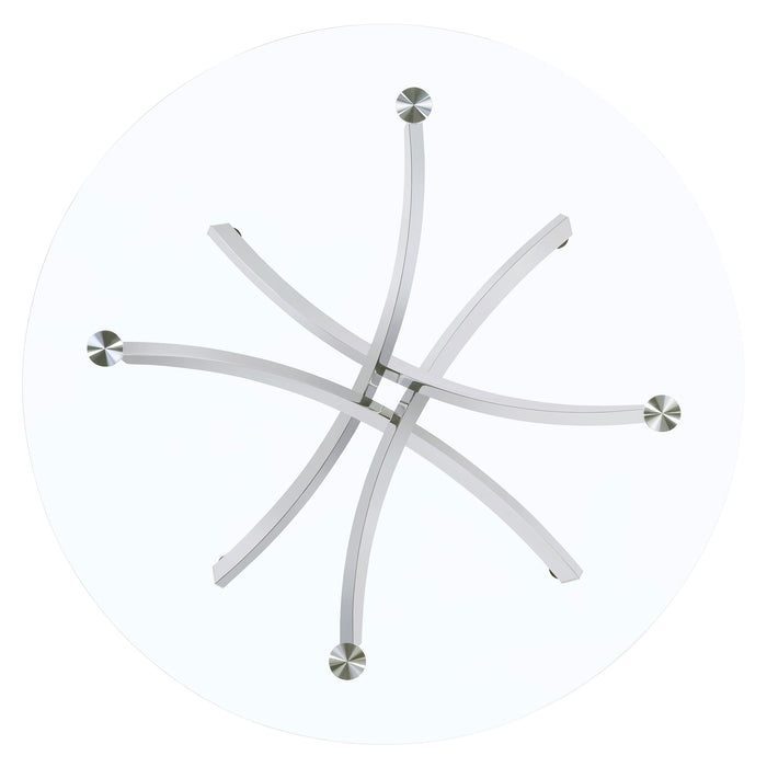 Beckham round 46-inch glass top dining table with chrome legs, modern furniture piece by CoasterEveryday.
