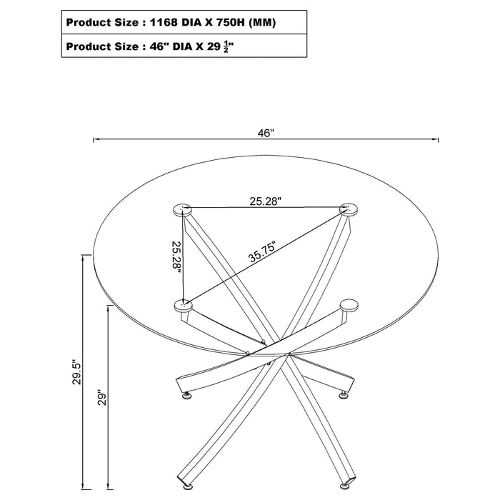 Beckham Round 46-inch Glass Top Dining Table Chrome