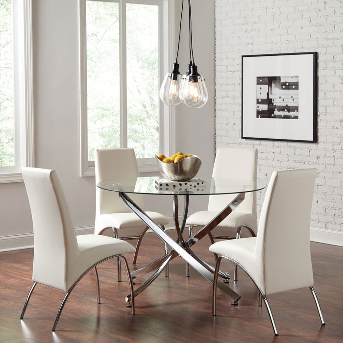 Beckham round 46-inch glass top dining table with chrome base, modern furniture piece by CoasterEveryday.