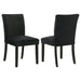 Set of two Dermott black upholstered Parson dining side chairs with sleek, padded seats and straight legs, designed for modern dining rooms.