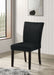 Set of two black Dermott upholstered Parson dining side chairs by CoasterEveryday, featuring plush fabric and sleek wooden legs.
