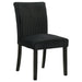 Pair of Dermott black upholstered Parsons dining side chairs by CoasterEveryday, featuring cushioned seats and sleek wooden legs.