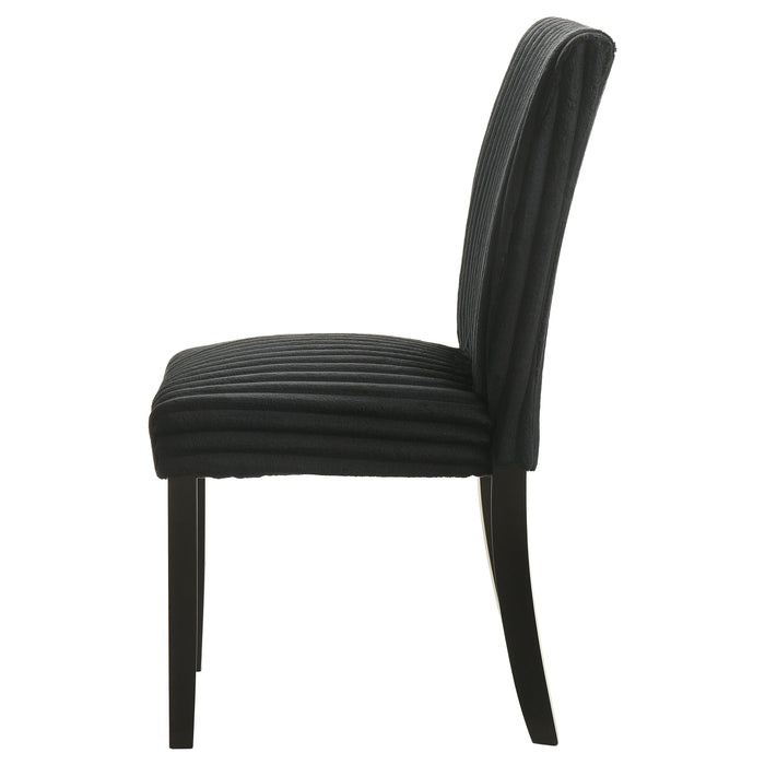 Pair of black Dermott upholstered Parson dining side chairs by CoasterEveryday, featuring cushioned seats and sleek wooden legs.