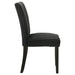 Pair of black upholstered Parson dining side chairs with wooden legs, designed for comfortable seating in modern dining rooms.