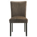 Pair of Dermott upholstered Parson dining side chairs in chocolate fabric by CoasterEveryday, showing their elegant design and padded seats.
