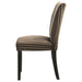 Set of two Dermott upholstered Parson dining side chairs in chocolate fabric, featuring sleek wooden legs and classic design.