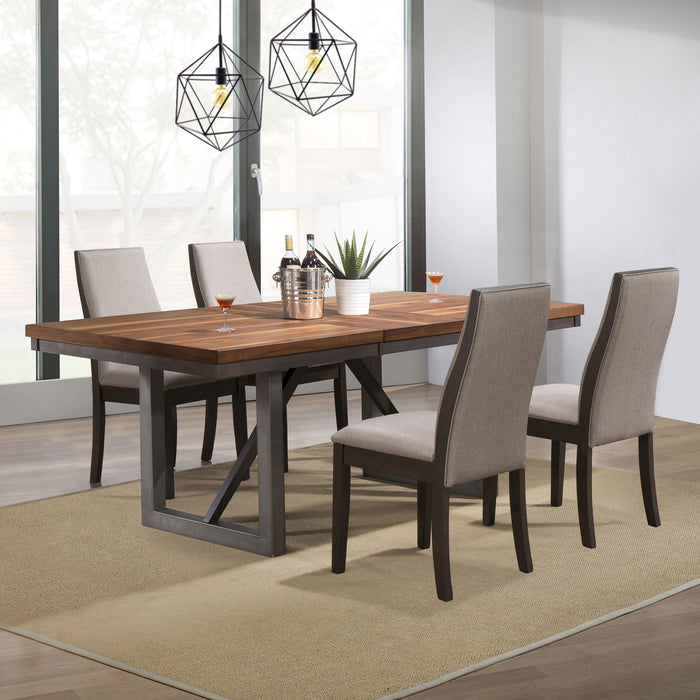 Spring Creek 5-piece rectangular dining table set in taupe from CoasterEssence, featuring a stylish wood finish and modern design.