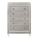 Champagne accent chest with tapered acrylic legs and five drawers, stylish home storage by HomeRoots.