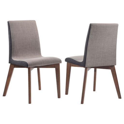 Pair of Redbridge fabric dining side chairs in walnut finish with cushioned seats and backrests, modern furniture by CoasterEveryday