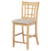 Set of two CoasterEveryday Lavon wood counter height dining chairs with linen upholstery and light oak finish.