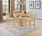 Set of two CoasterEveryday Lavon wood counter height dining chairs with linen upholstery and light oak finish.