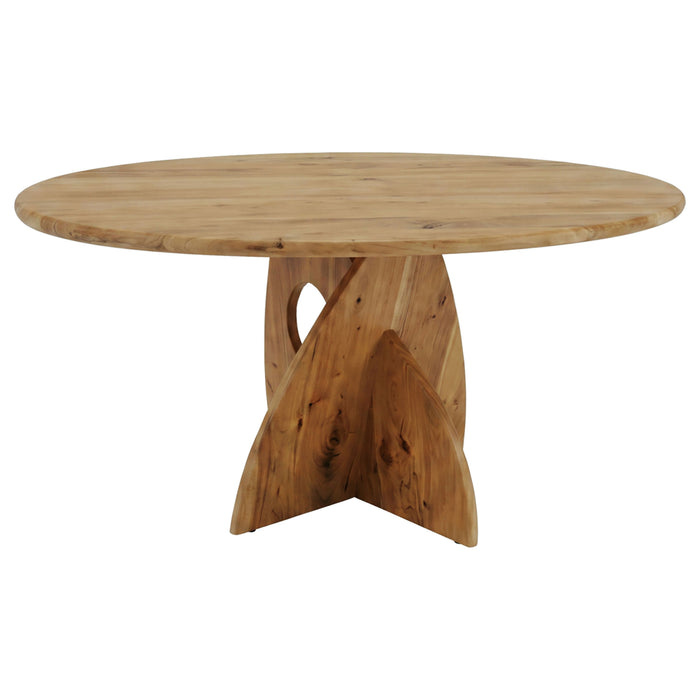 Snyder round pedestal solid wood dining table in natural acacia by CoasterEveryday
