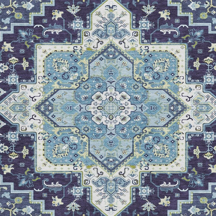 10' X 14' Oriental Washable Area Rug With UV Protection (681323) - Navy Blue / Ivory / Olive Green