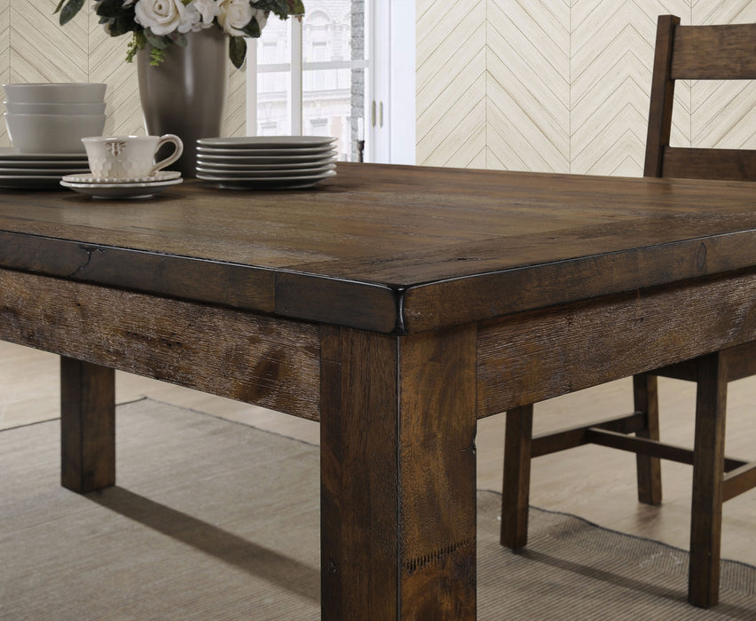 Rustic golden brown Coleman 5-piece rectangular dining set by CoasterEveryday, includes table and chairs, made of durable wood.