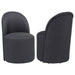 Set of two CoasterEveryday Aubrey upholstered barrel dining chairs in charcoal, featuring plush fabric and modern design.