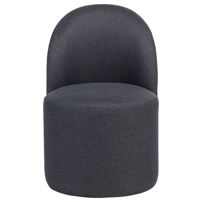 Set of two charcoal upholstered Aubrey barrel dining side chairs with wooden legs from CoasterEveryday.