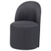 Pair of CoasterEveryday Aubrey upholstered barrel dining side chairs in charcoal fabric, featuring plush cushioning and modern design.