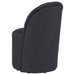 Set of two Aubrey upholstered barrel dining side chairs by CoasterEveryday in charcoal fabric, featuring rounded backs and wooden legs.