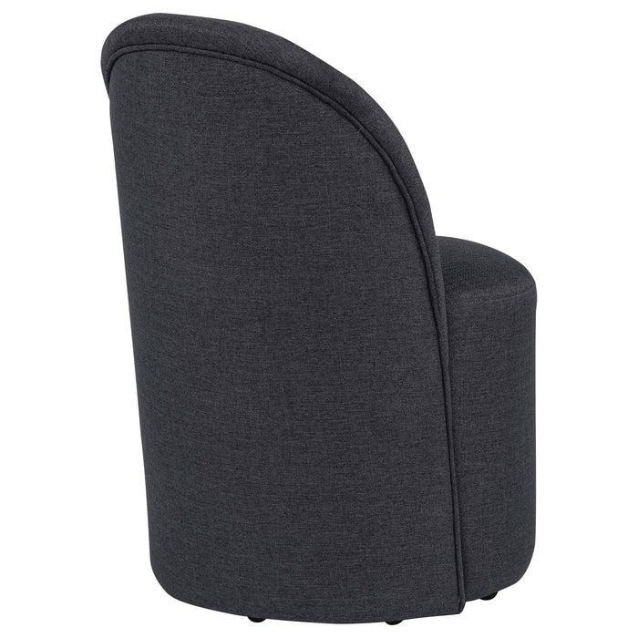 Set of two charcoal upholstered Aubrey barrel dining side chairs by CoasterEveryday, showcasing plush fabric and sleek design.