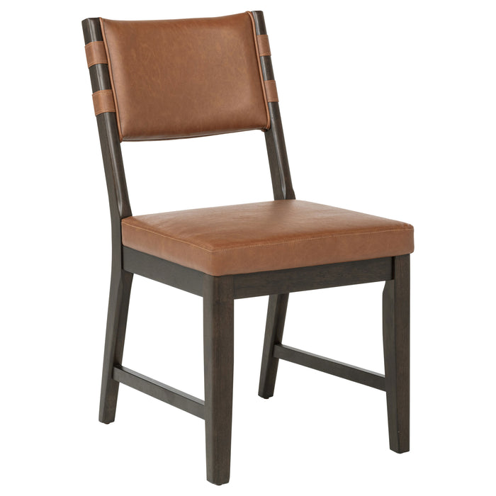 Tegan cognac faux leather upholstered dining side chairs by CoasterEveryday, set of 2