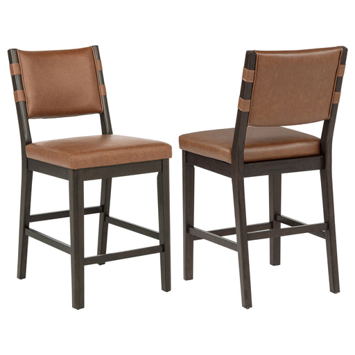 CoasterEveryday Tegan cognac faux leather upholstered counter height chairs, set of 2