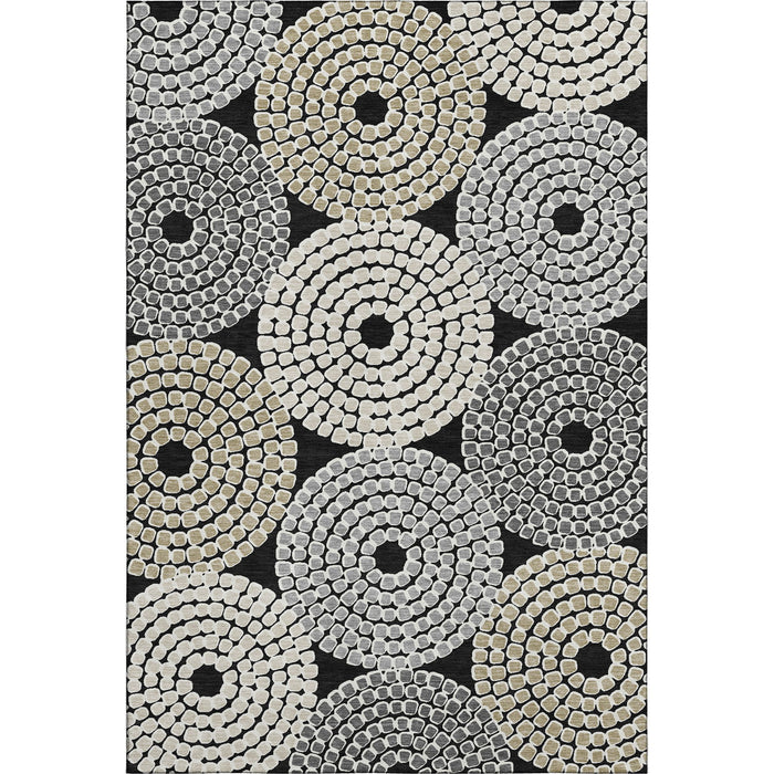 10' X 14' Geometric Washable Area Rug With UV Protection (670105) - Black / Beige / Ivory