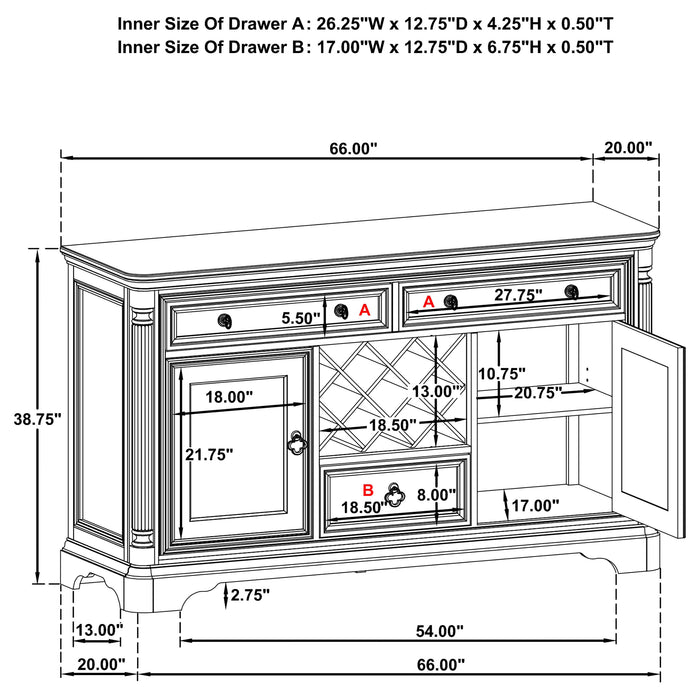 Cresswell 2-door 3-drawer Wine Storage Buffet Weathered Taupe