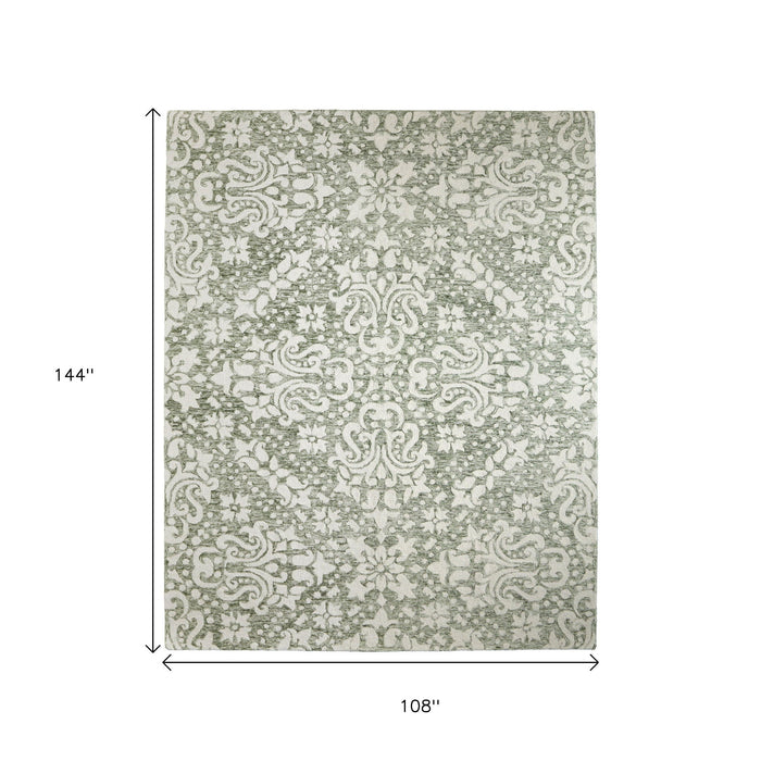 9' X 12' Floral Hand Tufted Area Rug - Ivory And Green