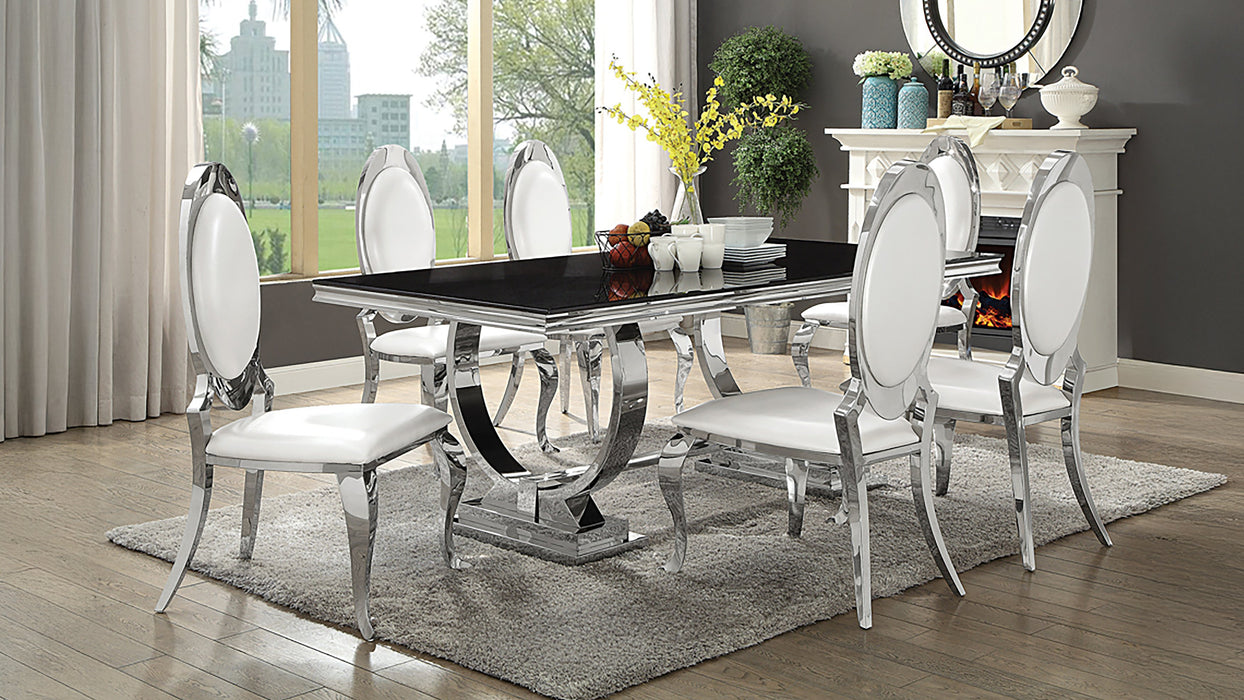 Antoine 7-piece Black Tempered Glass Dining Set Cream White Chairs