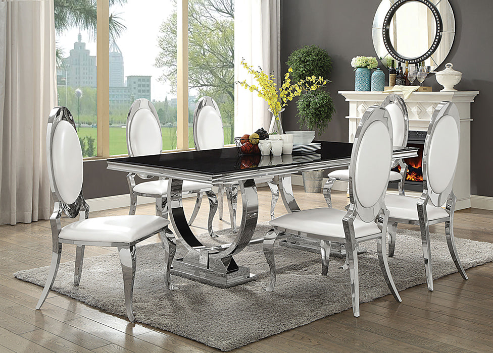 Antoine 7-piece Black Tempered Glass Dining Set Cream White Chairs