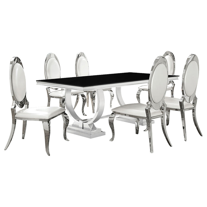 Antoine 7-piece Black Tempered Glass Dining Set Cream White Chairs