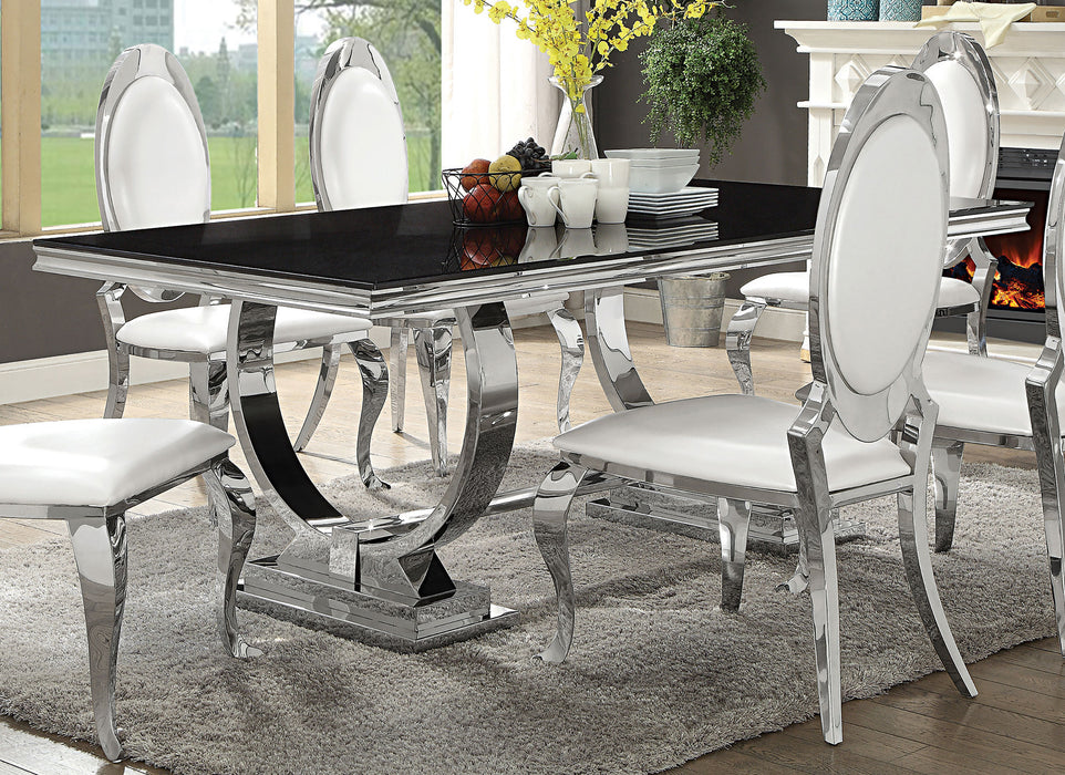 Antoine Rectangular Tempered Glass Twin Pedestal Dining Table Black