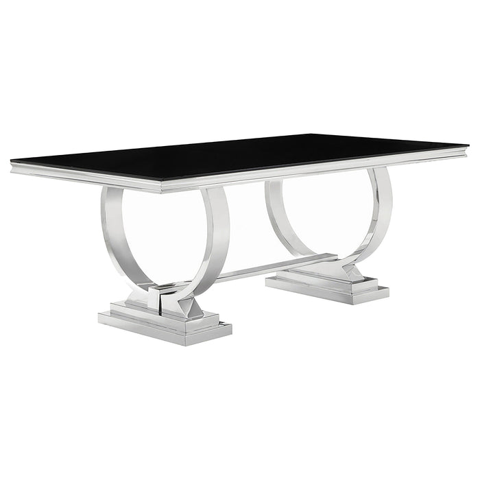Antoine Rectangular Tempered Glass Twin Pedestal Dining Table Black