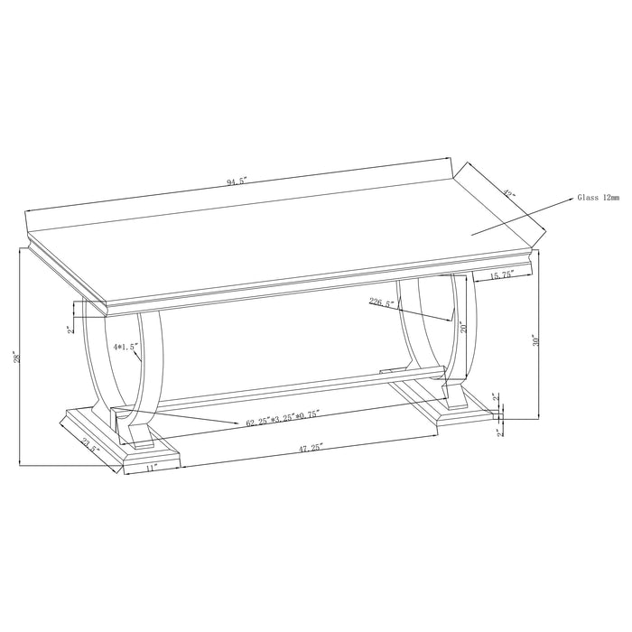 Antoine Rectangular Tempered Glass Twin Pedestal Dining Table Black