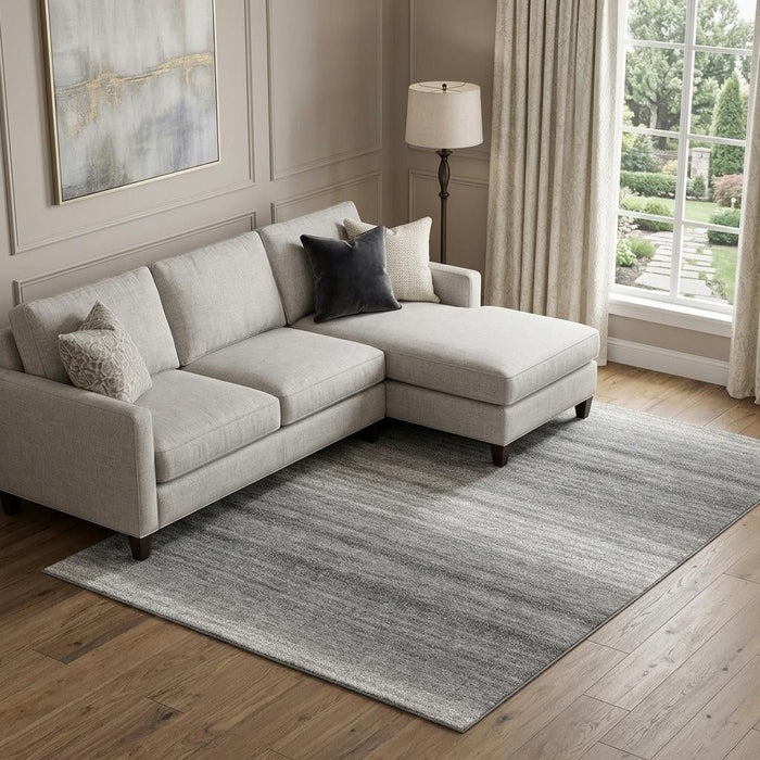 10' X 14' Striped Washable Area Rug With UV Protection (681119) - Gray / Silver