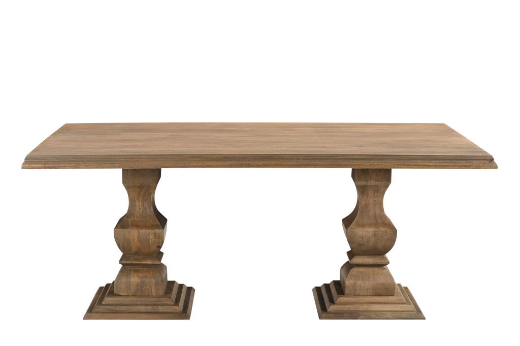 75" Solid Wood Double Pedestal Base Dining Table - Brown