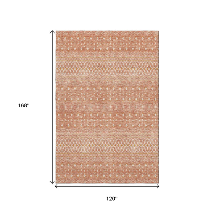 10' X 14' Tribal Washable Area Rug With UV Protection (657191) - Salmon / Ivory