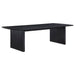 Black Brookmead 100-inch extension leaf dining table by CoasterEssence with a sleek wooden finish and sturdy design.