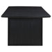 Black Brookmead 100-inch extension leaf dining table by CoasterEssence, showing its sleek surface and extending mechanism.