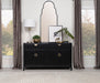 Black Brookmead 4-door sideboard buffet storage cabinet with sleek design and wooden finish, featuring spacious interior drawers.