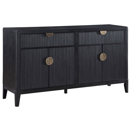 Black Brookmead 4-door sideboard buffet storage cabinet by CoasterEveryday, featuring sleek design and spacious storage.