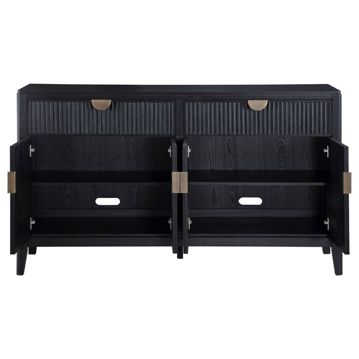 Black Brookmead 4-door sideboard buffet storage cabinet by CoasterEveryday with sleek finish and spacious interior for dining room storage.