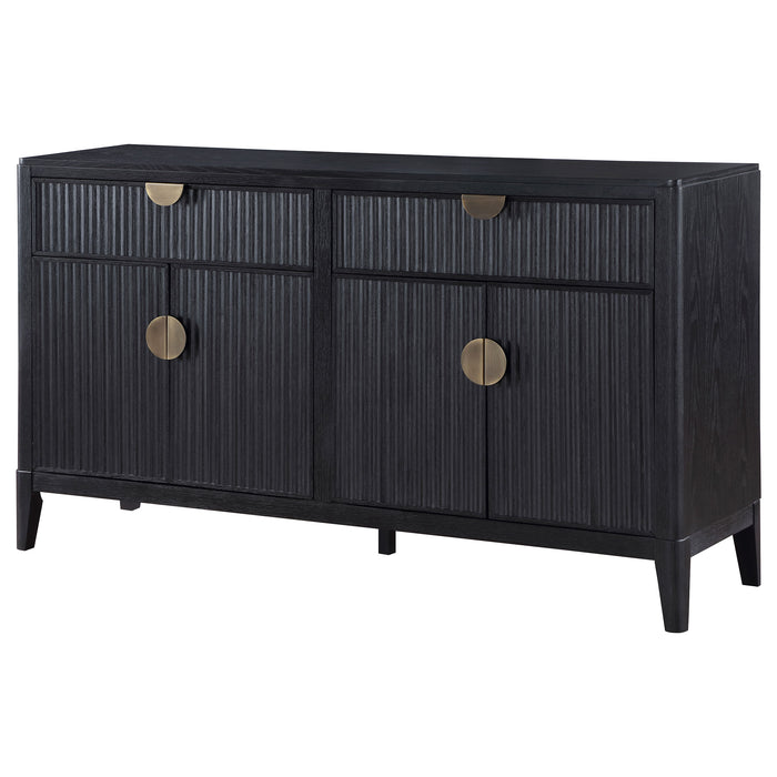 Brookmead black 4-door sideboard buffet storage cabinet by CoasterEveryday, featuring sleek design and ample storage space.