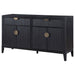 Brookmead black 4-door sideboard buffet storage cabinet by CoasterEveryday, featuring sleek design and ample storage space.