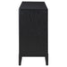 Black Brookmead 4-door sideboard buffet storage cabinet with sleek design and wood finish, featuring ample storage space.