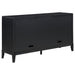 Black Brookmead 4-door sideboard buffet storage cabinet with sleek wood finish and modern design, featuring multiple storage compartments.